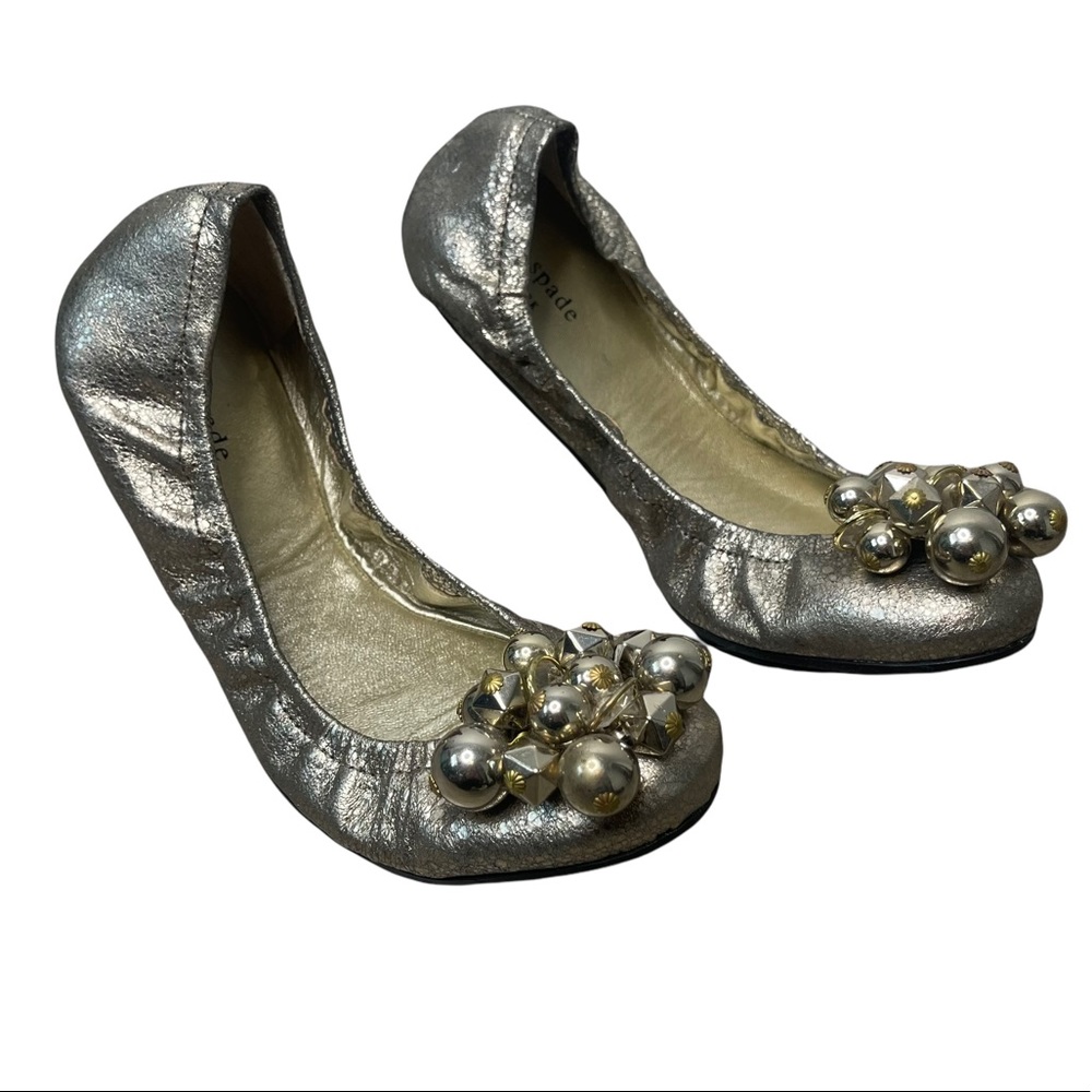 KATE SPADE Women's Metallic Beaded Jewel Front Round Toe Ballet Flats Size 10M